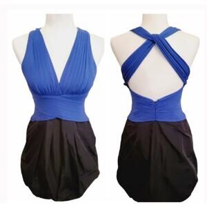 BCBGMaxAzria Blue Sapphire Knit Dress with Taffeta Bubble Skirt size XS